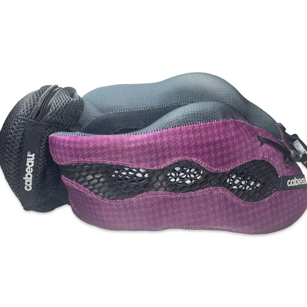 Cabeau Evolution Cool Travel Neck Pillow Purple Houndstooth Case Headphones